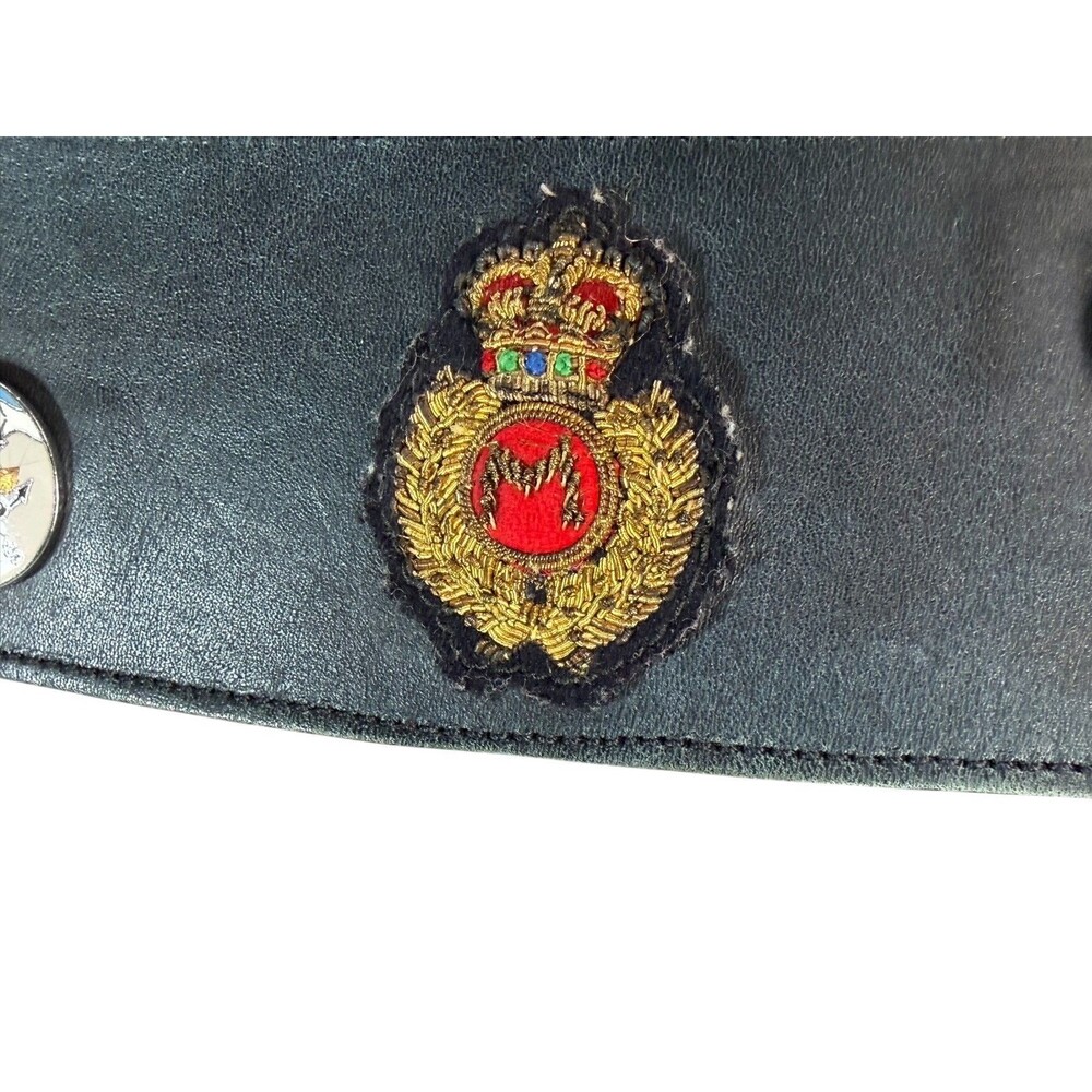Vintage 70s Mulberry Black Leather Stable Trophy Belt w/ British Heraldry Badges - Picture 11 of 13